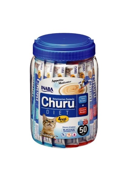 Churu Diet Kedi Kreması Sterilised Tunabalıklı ve Tavuklu 50Lİ Saklama Kabı Hediyeli