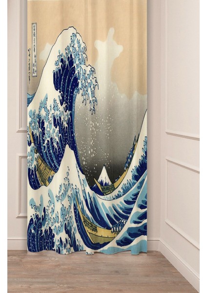 Katsushika Hokusai Büyük Dalga Deniz Okyanus Ünli Eser Desenli Dijital Baskılı (Tek Kanat) Fon Perde