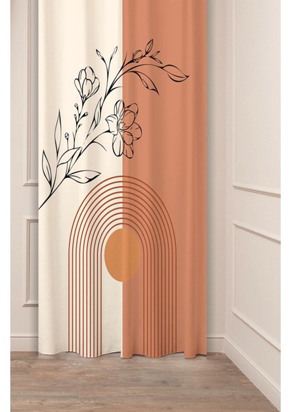 Çiçek Bohem Minimalist Bej Krem Desenli Özel Tasarım Dijital Baskılı (Tek Kanat) Modern Fon Perde