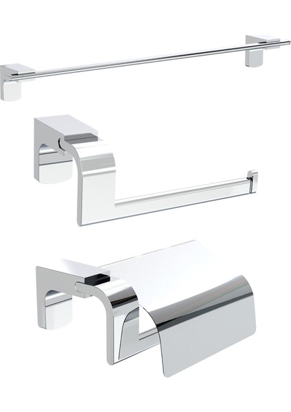 Premium Uzun Havluluk + Kapaklı Kağıtlık + Kapaksız Kağıtlık Banyo Seti