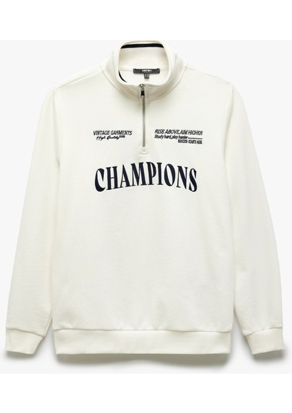 Yeni Sezon Yarım Fermuarlı Işlemeli Uzun Kollu Sweatshirt