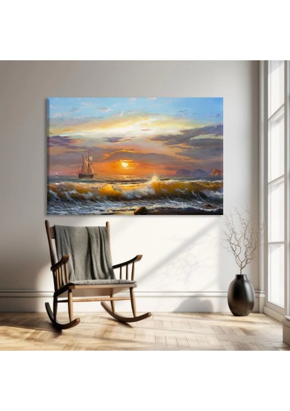 Gemideki Kaptan Günbatımı Kanvas Tablo
