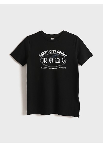 Yeni Sezon Bisiklet Yaka Tokyo Baskili Erkek Cocuk Tisort - S5BK04Z4
