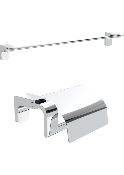 Premium Uzun Havluluk 48 cm ve Kapaklı Kağıtlık Ikili Banyo Seti