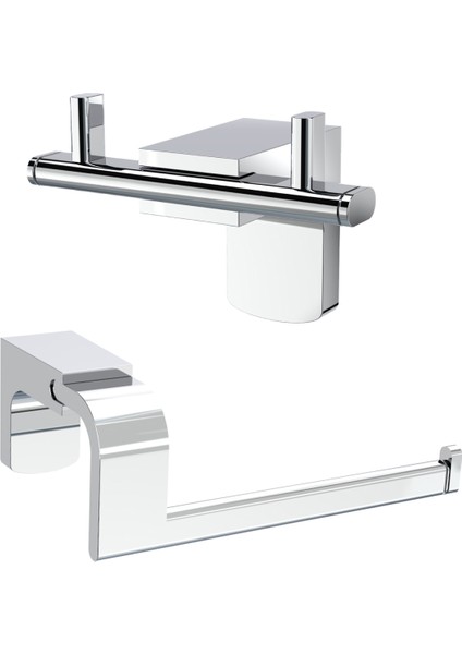 Premium Ikili Bornoz Askılık + Kapaksız Tuvalet Kağıtlık Banyo Seti