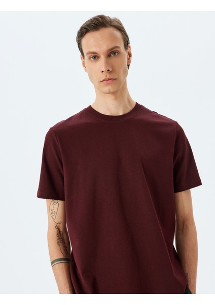 Yeni Sezon Bisiklet Yaka Pamuklu Tok Kumaş Regular Fit Basic Kısa Kollu Tişört