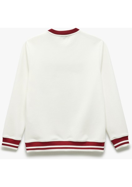 Yeni Sezon Bisiklet Yaka Pamuk Karışımlı Şerit Detaylı Slogan Baskılı Sweatshirt