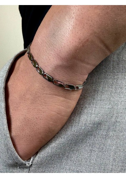 Silver Erkek Zincir Bileklik Kadın Paslanmaz Çelik Renk Atmaz Unısex Kararmaz Çelik Bileklik