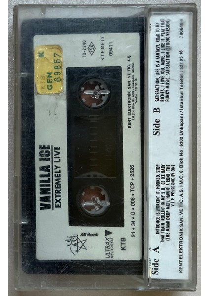 Vanilla Ice Extremely Live Kaset (Orjnal Dönem Kağıt Baskı Kaset)