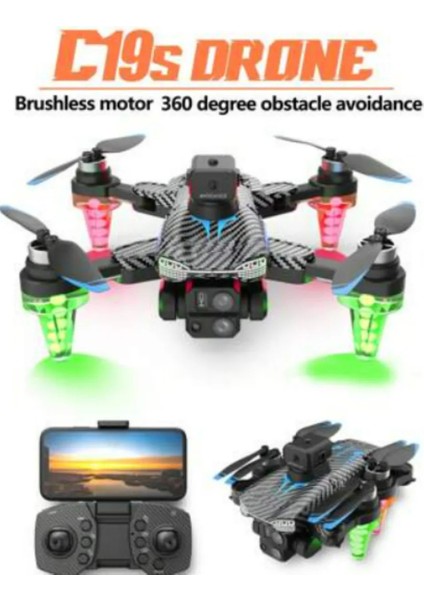 C19S Drone 360 Derece Engel Kaçınma Karbon Fiber Drone Wifi + 1080P Çözünürlük Görüntü