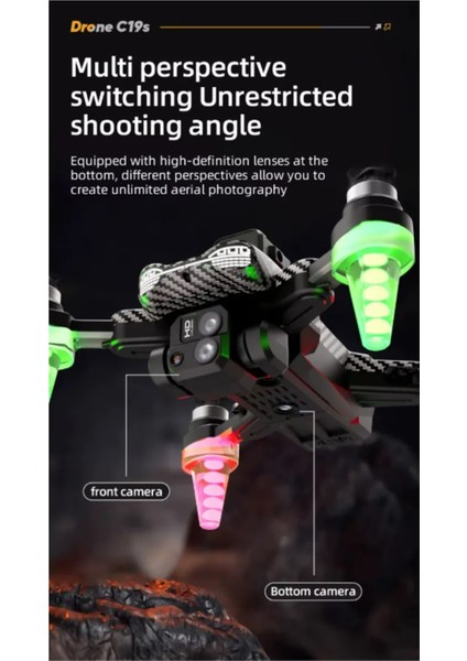 C19S Drone 360 Derece Engel Kaçınma Karbon Fiber Drone Wifi + 1080P Çözünürlük Görüntü