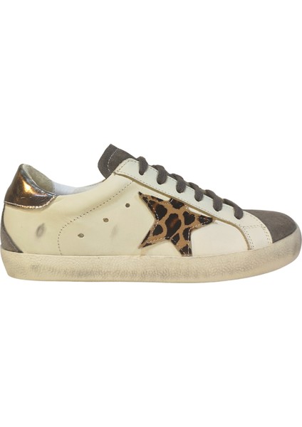 Kadın Goose Model Yıldız Detaylı Gülük %100 Deri Sneakers Ayakkabı 25NW00401