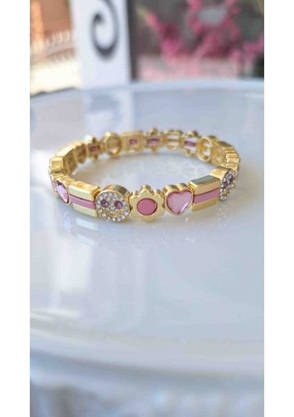 Emojili Bileklik Pembe Taş Detaylı