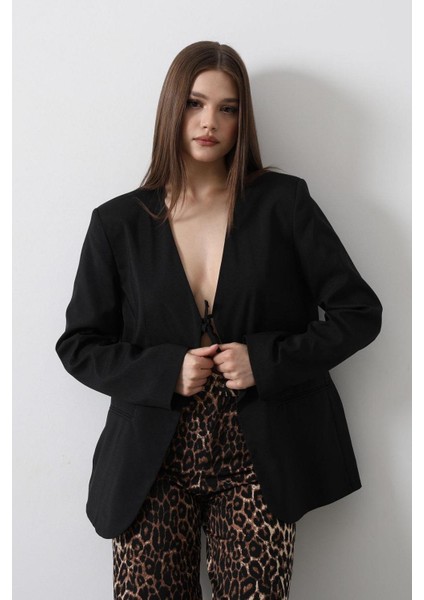 Önden Bağlamalı Blazer Ceket