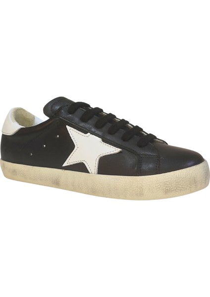 Kadın Goose Model Yıldız Detaylı Gülük %100 Deri Sneakers Ayakkabı 25NW00401