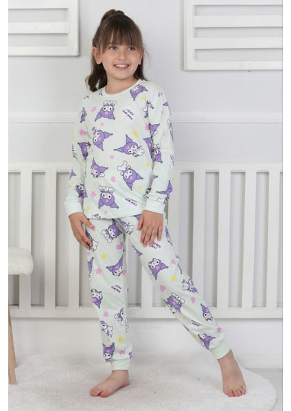 Isob Ekru Kuromi Desenli %100 Pamuk Kız Çocuk Pijama Takımı 3-8 Yaş 51205-E