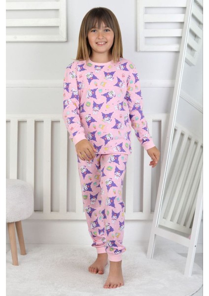 Isob Pembe Kuromi Desenli %100 Pamuk Kız Çocuk Pijama Takımı 3-8 Yaş 51209-P
