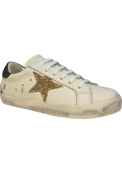 Kadın Goose Model Yıldız Detaylı Gülük %100 Deri Sneakers Ayakkabı 25NW00401