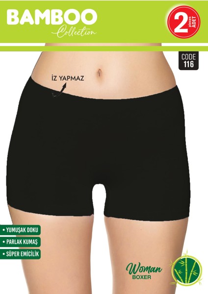 Kadın Bambu 2 Li Boxer Siyah Rengi