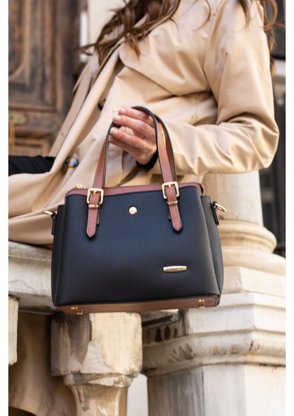 1415 Kadın Uzun Askılı 4 Bölmeli Gold Aksesuarlı Sade Şık Omuz ve El Çantası