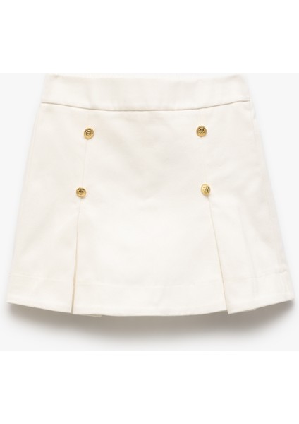 Yeni Sezon Gabardin Pamuklu Düğme Detaylı Yırtmaçlı Mini Şort Etek