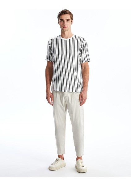 Ekru Bisiklet Yaka Kısa Kollu Çizgili Erkek Tişört modelleri