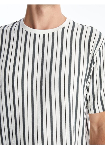 Ekru Bisiklet Yaka Kısa Kollu Çizgili Erkek Tişört fırsatları