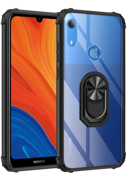 Huawei Y6S 2019 Kılıf Sert Silikon Dayanıklı Şeffaf Renkli Yüzüklü Mola Kapak