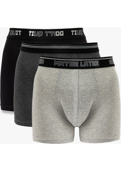 Yeni Sezon Lastik Detaylı Pamuklu 3'lü Boxer Seti
