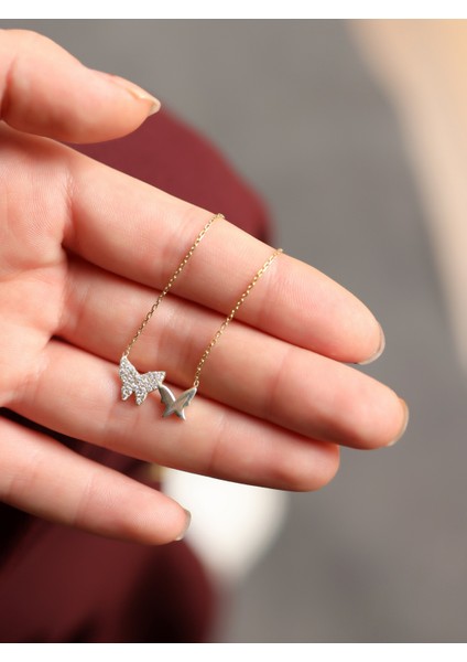 925 Ayar Gümüş , Gold Kaplamalı Zirkon Taşlı Tasarım Kelebek Kolye fırsatları