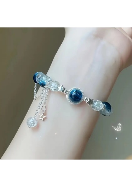 Parlayan Yıldız Mavi Boncuklu Galaksi Bileklik - El Yapımı - Moda Günlük Aksesuar -Sevgililer Günü Hediyesi