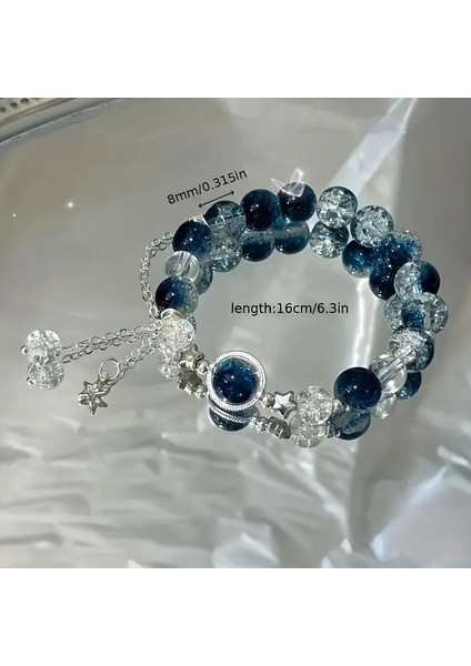 Parlayan Yıldız Mavi Boncuklu Galaksi Bileklik - El Yapımı - Moda Günlük Aksesuar -Sevgililer Günü Hediyesi fırsatları