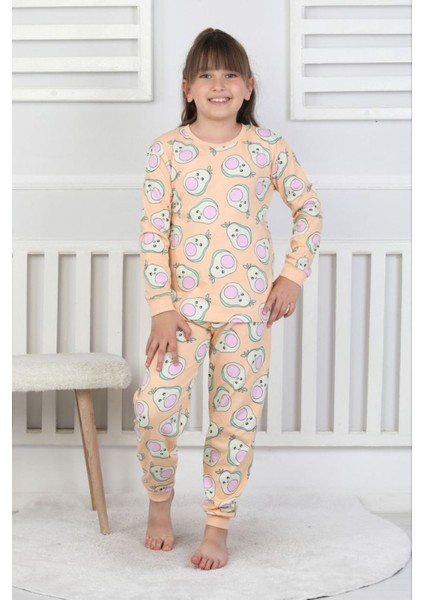 Isob Somon Avakado Desenli %100 Pamuk Kız Çocuk Pijama Takımı 3-13 Yaş 51201-51402-S