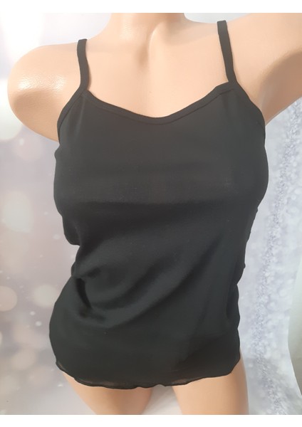 Siyah Ribana Ip Askılı %100 Cotton Kadın Rahat Kullanışlı Atlet