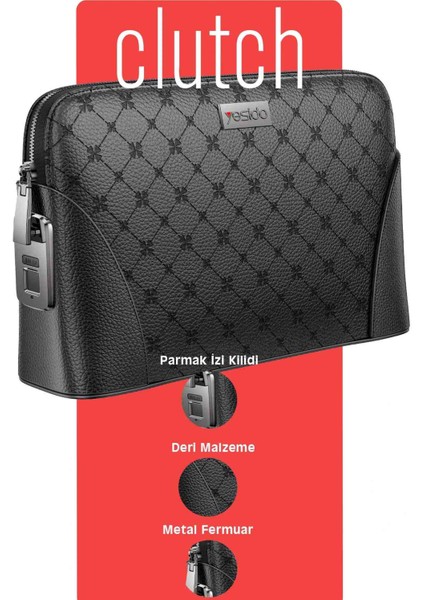 Deri Parmak Izi Kilit Güvenlik Özellikli El Çantası - Siyah fiyatları