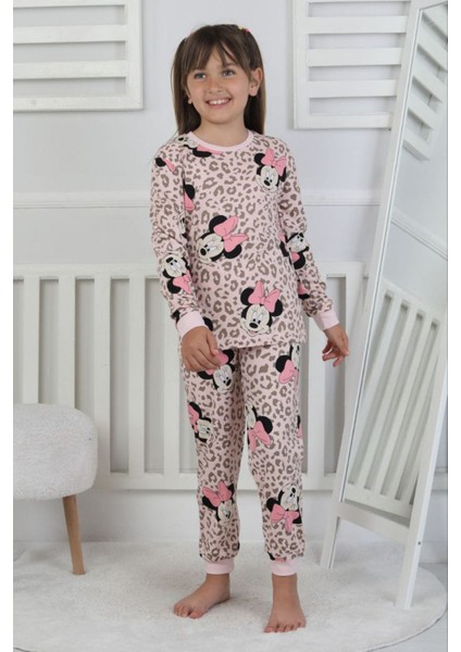 Isob Pembe Minnie Mause Desenli %100 Pamuk Kız Çocuk Pijama Takımı 3-8 Yaş 51208-P