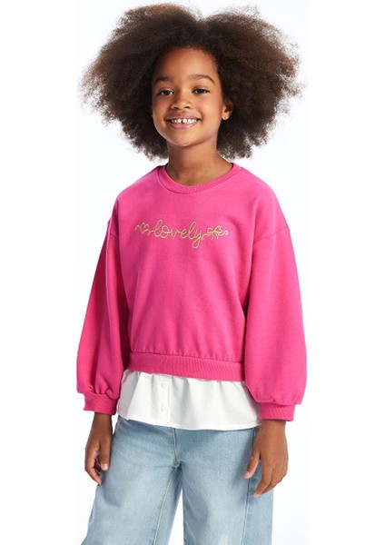 Bisiklet Yaka Uzun Kollu Baskılı Kız Bebek Sweatshirt (W4)