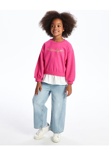 Bisiklet Yaka Uzun Kollu Baskılı Kız Bebek Sweatshirt (W4) fiyatları