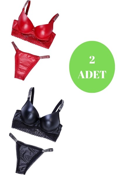 Murayskadın 2 Li Taşlı Deri Sütyen Takım