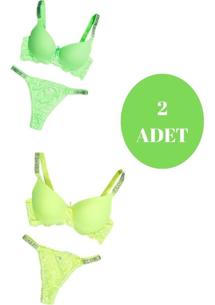 Murays Kadın 2 Li Taşlı Neon Sütyen Takım