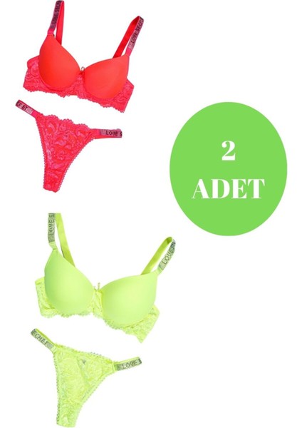 Murays Kadın 2 Li Taşlı Neon Sütyen Takım