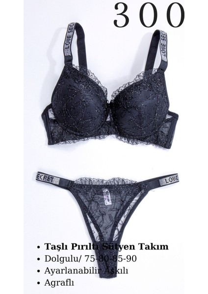 Murays Kadın 3 Lü Taşlı Pırıltılı Sütyen Takım fiyatları