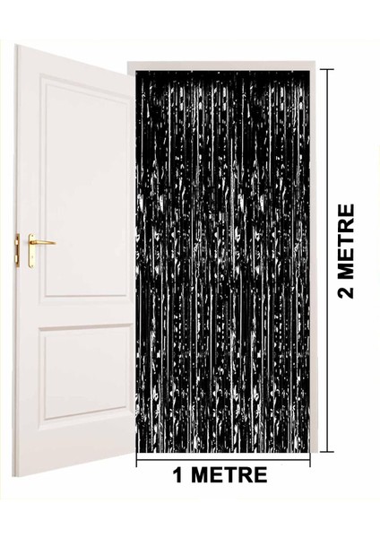 Siyah Ekstra Metalize Parlak Saçaklı Arka Fon Perde fırsatları