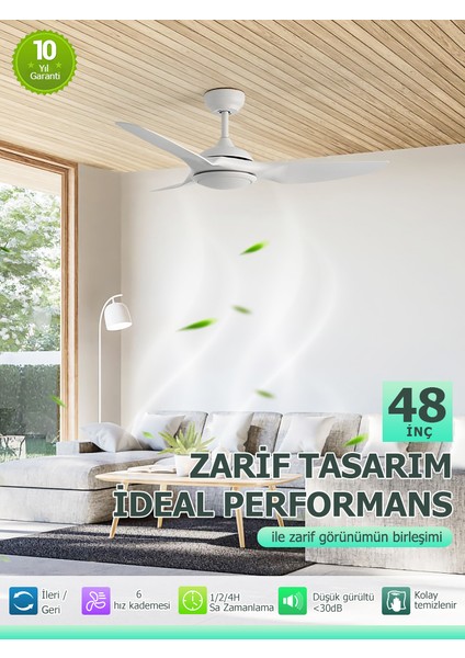 Dlc Bora LED Tavan Vantilatörü Beyaz 122 cm