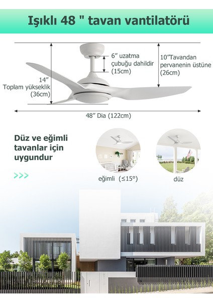 Dlc Bora LED Tavan Vantilatörü Beyaz 122 cm