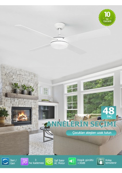 Dlc Levante LED Tavan Vantilatörü Beyaz 122 cm