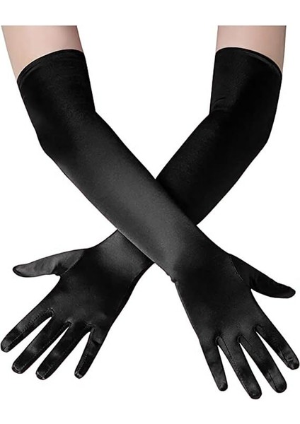 Uzun Boy Ekstra Parlak Saten Eldiven Siyah Renk fiyatları