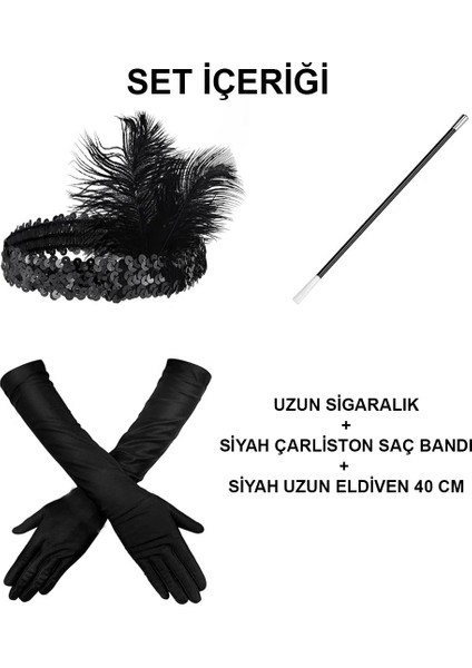 Siyah Retro Charliston Aksesuar Seti fiyatları