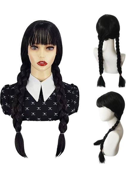 Wednesday Siyah Örgülü Peruk modelleri