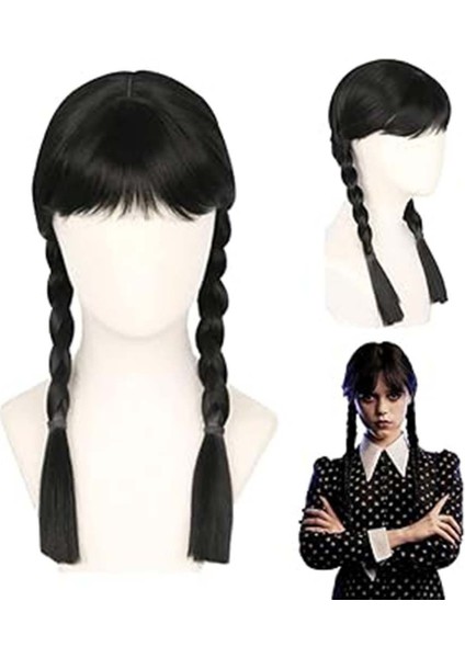 Wednesday Siyah Örgülü Peruk fırsatları